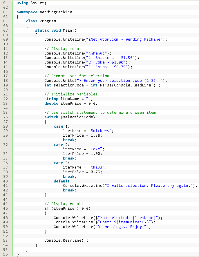 Vending Machine in CSharp - source code