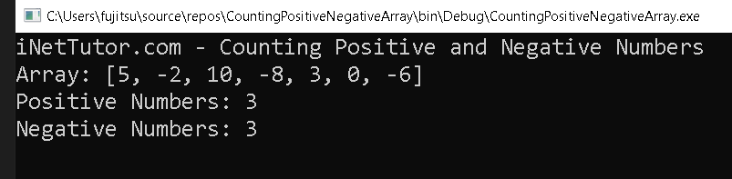 Counting Positive and Negative Numbers Array - output
