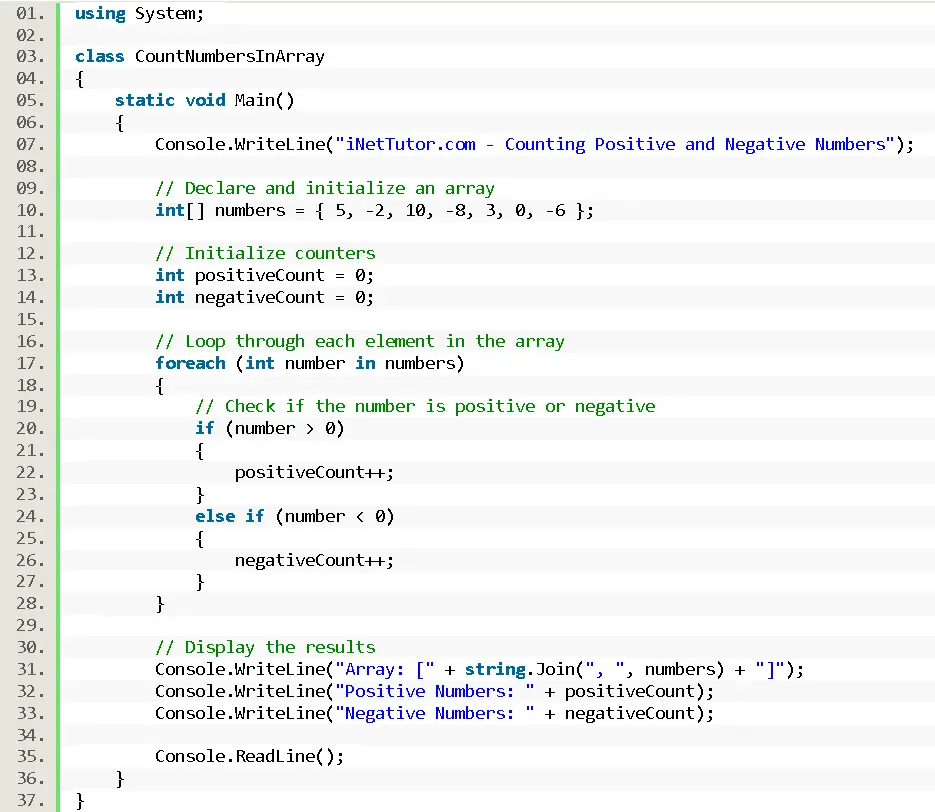 Counting Positive and Negative Numbers Array - source code