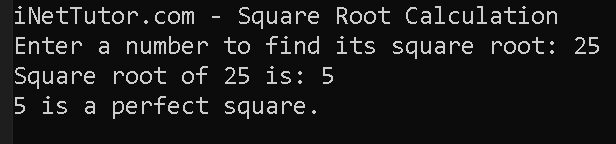 Find Square Root of a Number in CSharp - output