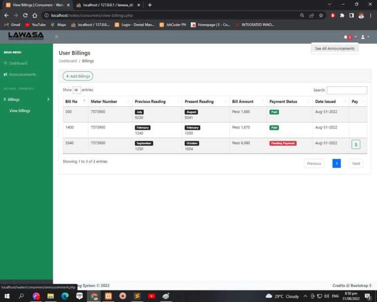 Online Water Billing System in PHP - iNetTutor.com