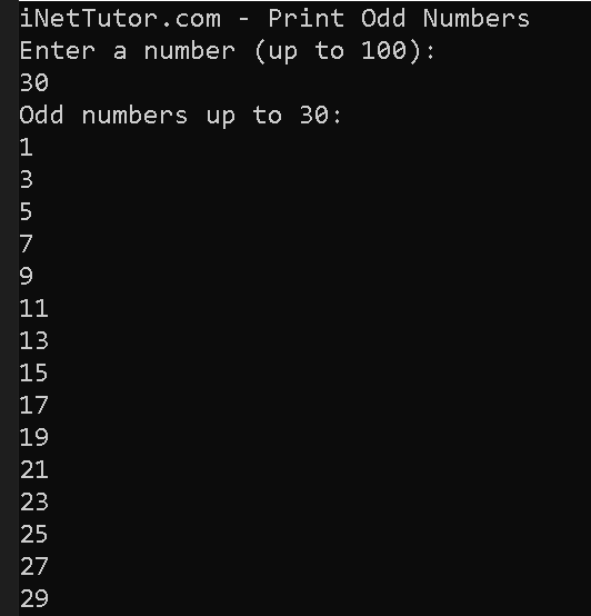 Print Odd Numbers in CSharp - output