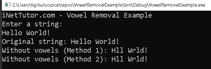 Remove Vowels in string using CSharp - output