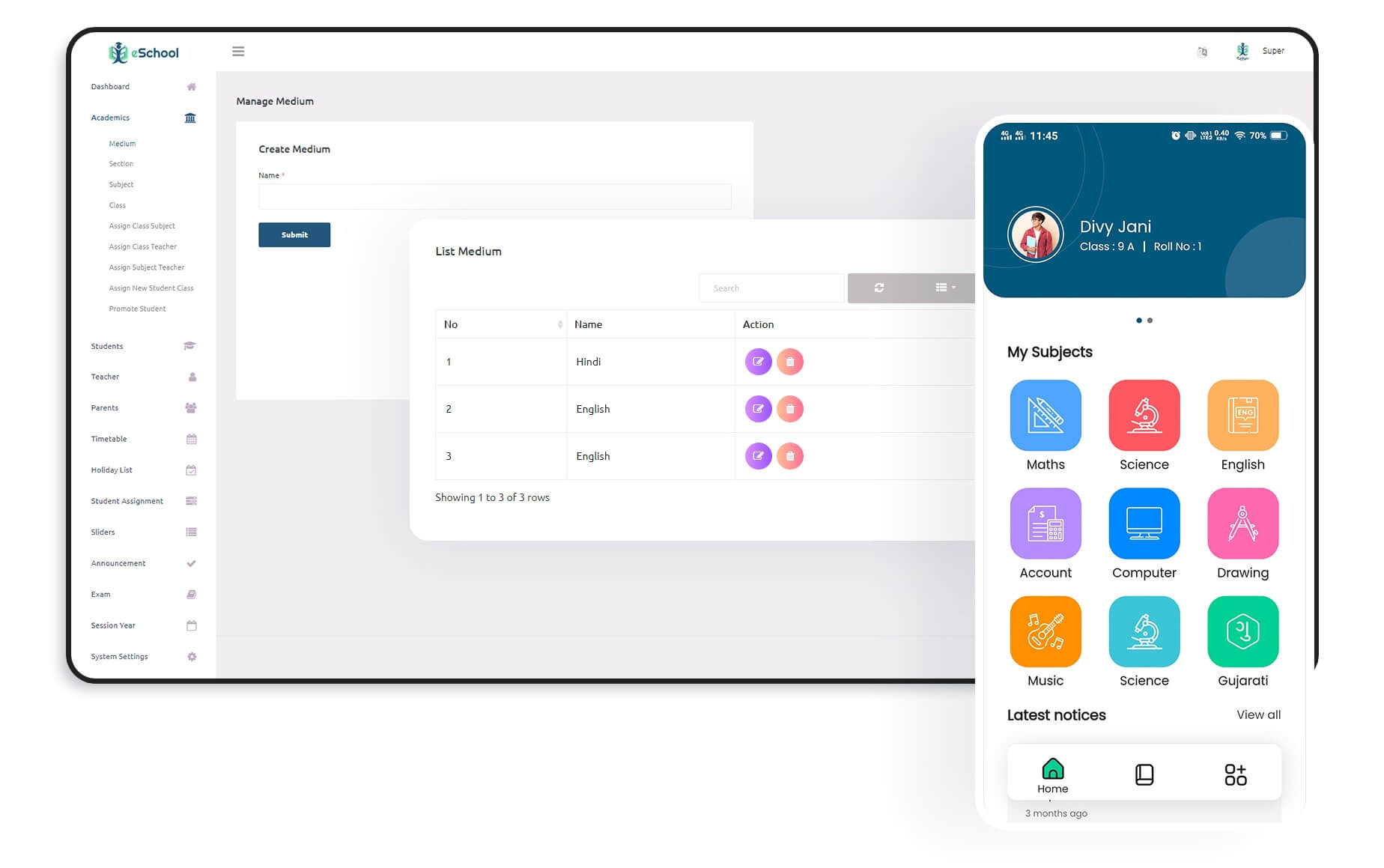 School Management System Flutter App with Laravel Admin Panel - Admin and Mobile App