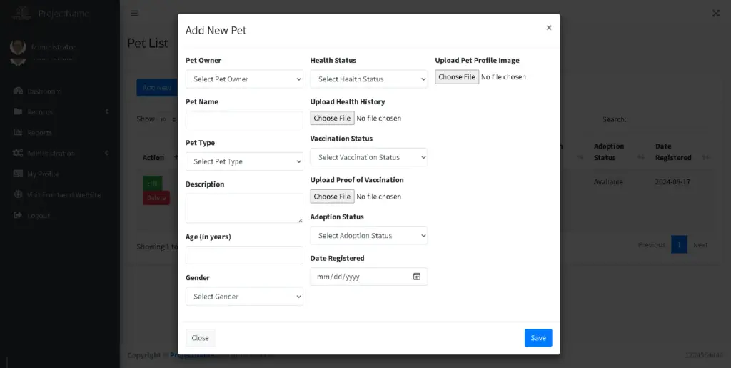 Pet Adoption System Source code