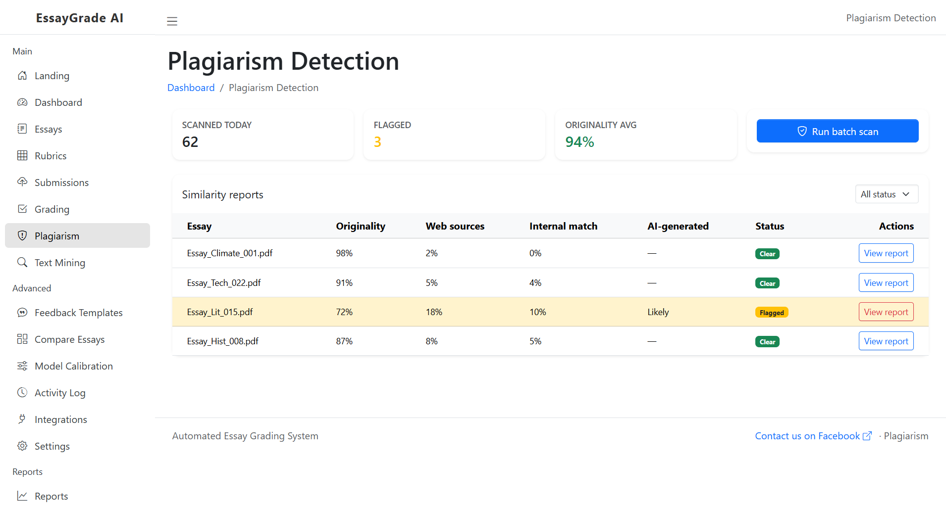 Automated Essay Grading System with Text Mining-plagiarism