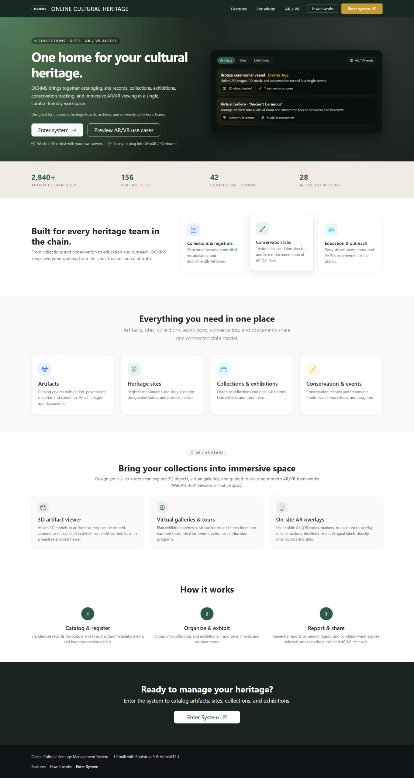 Online Cultural Heritage Management System-landing