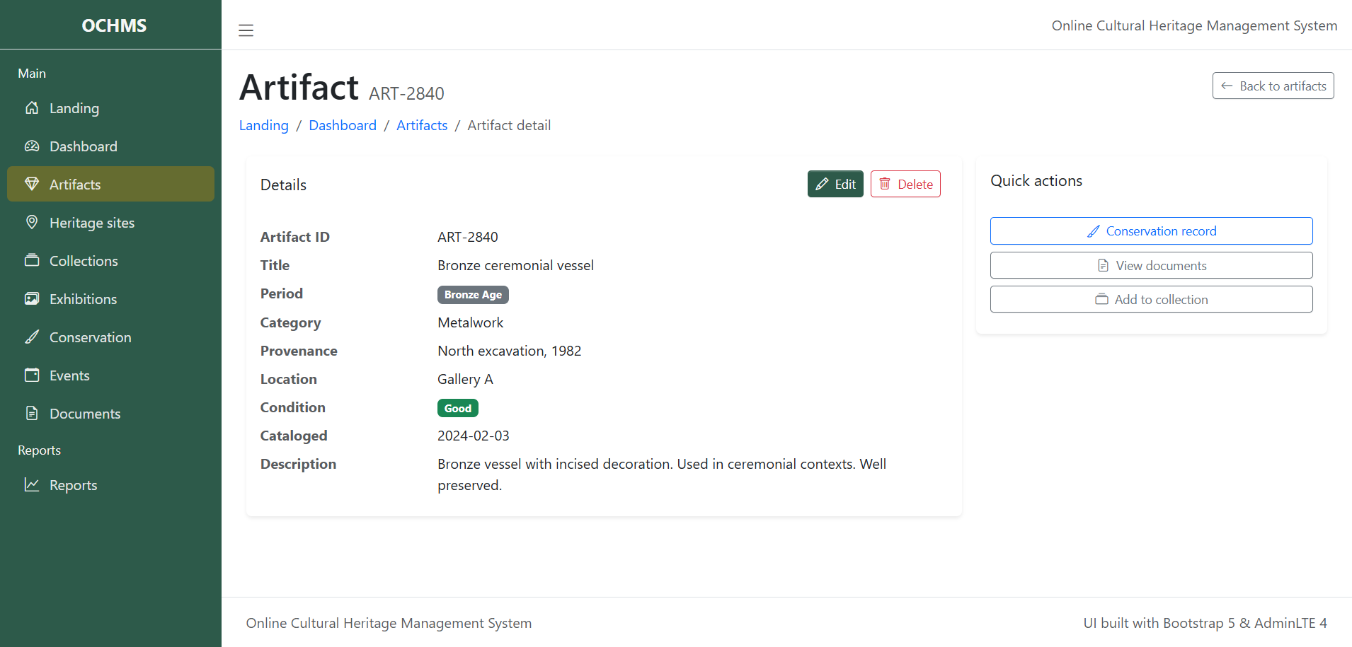 Online Cultural Heritage Management System-view-artifact