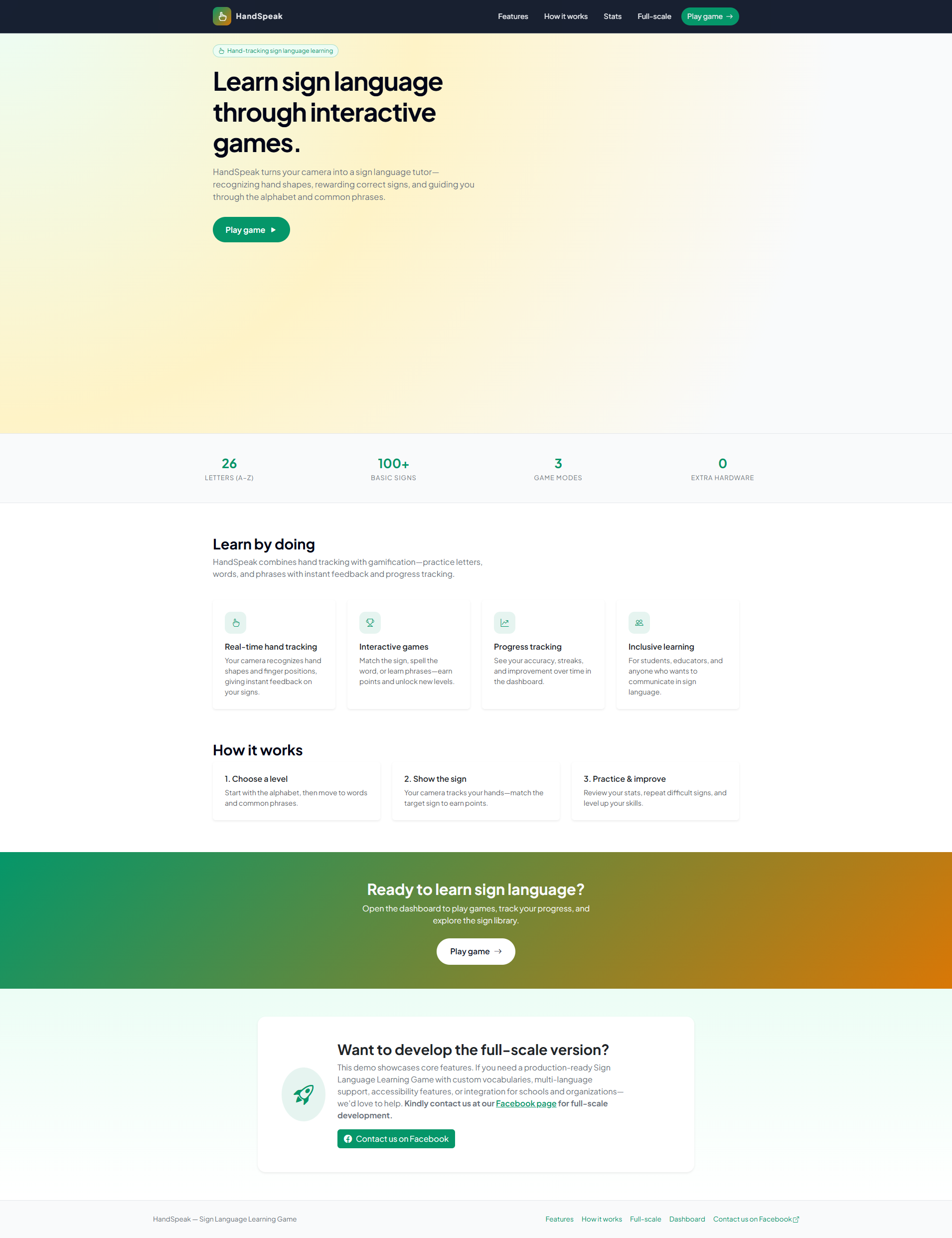 Sign Language Learning Game-landing-page