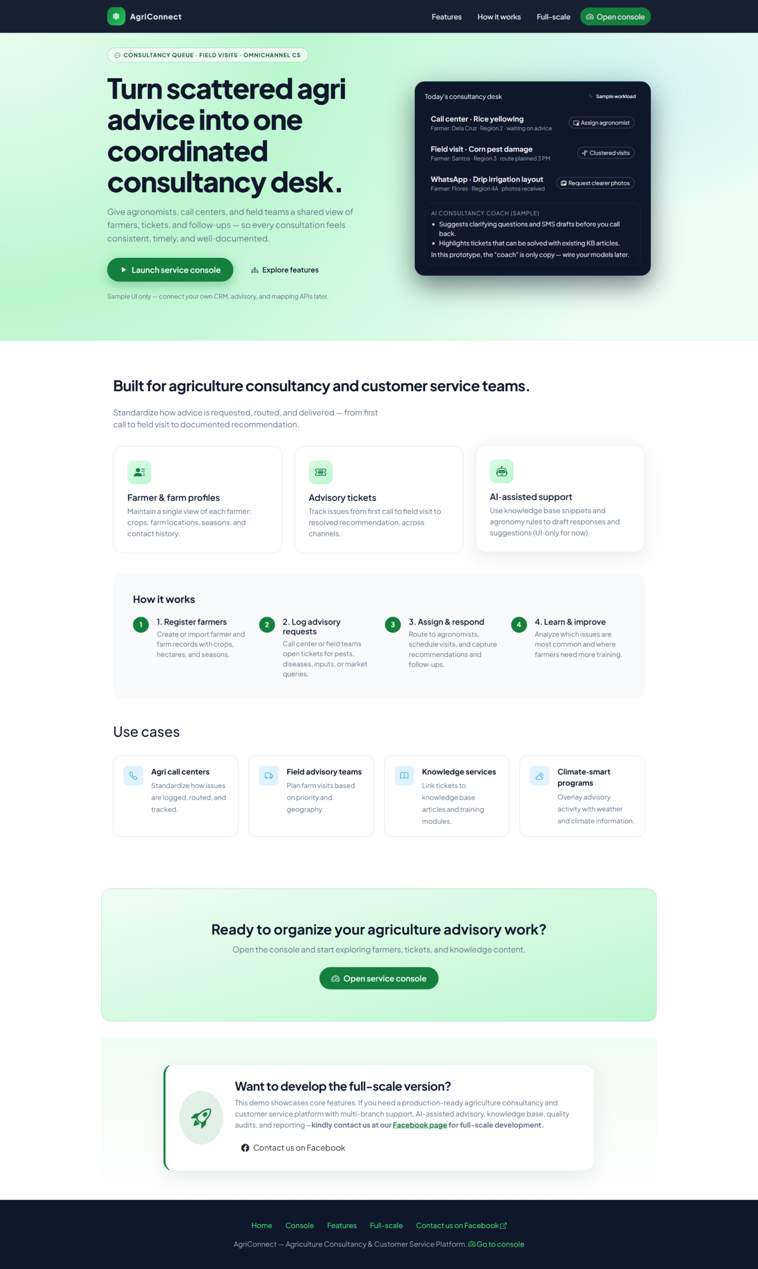 Agriculture Consultancy and Customer Service Platform-landing-page