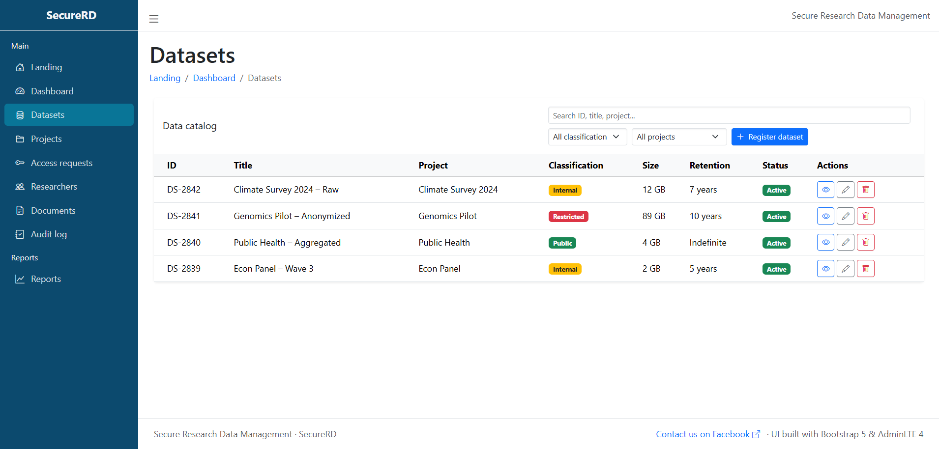 Secure Research Data Management-datasets
