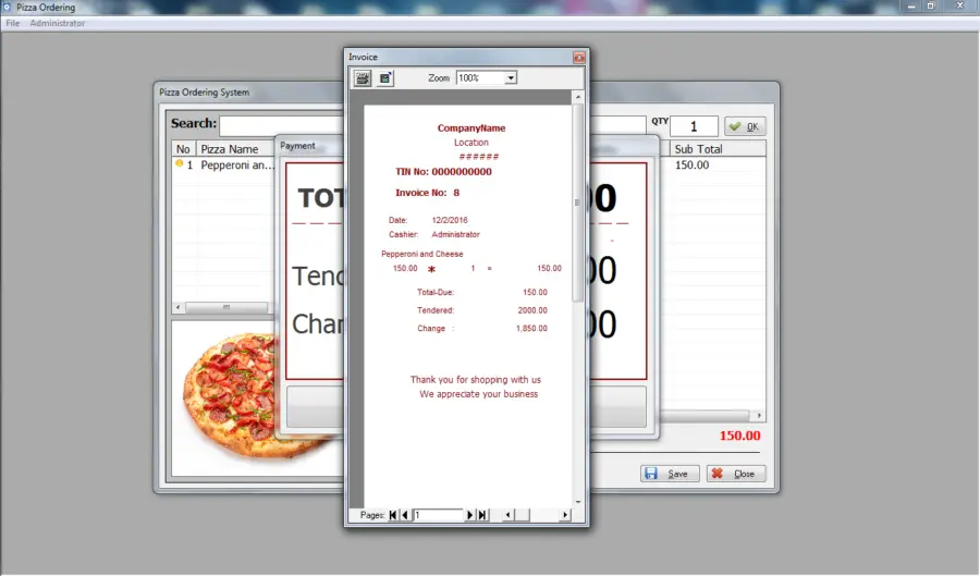 Pizza Ordering System in Visual Basic