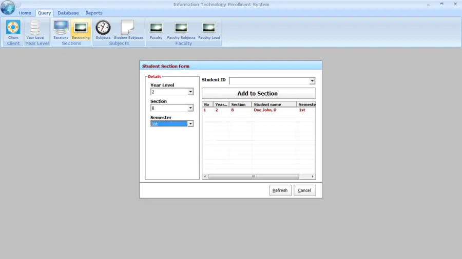 Enrollment System with Faculty Subject Loading and Class Sectioning Free Download Source code