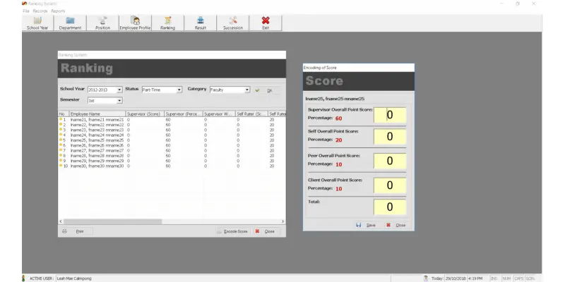 Employee and Faculty Evaluation with Ranking and Succession Planning