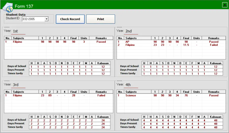 High School Grade Record Keeping with Report Card Generator Free Download Source code