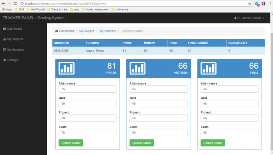 Grading System with Online Grade Viewing in PHP and MySQL Source code