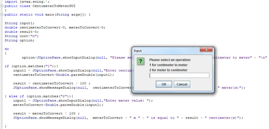 Centimeter to Meter converter in Java