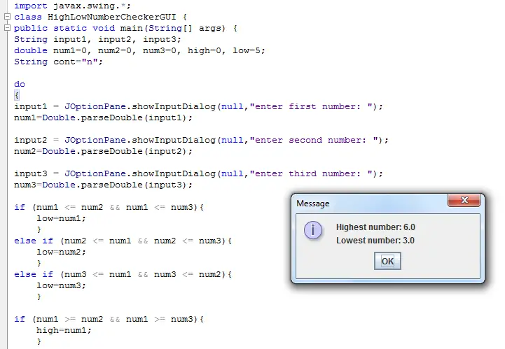 High, Low number checker in Java