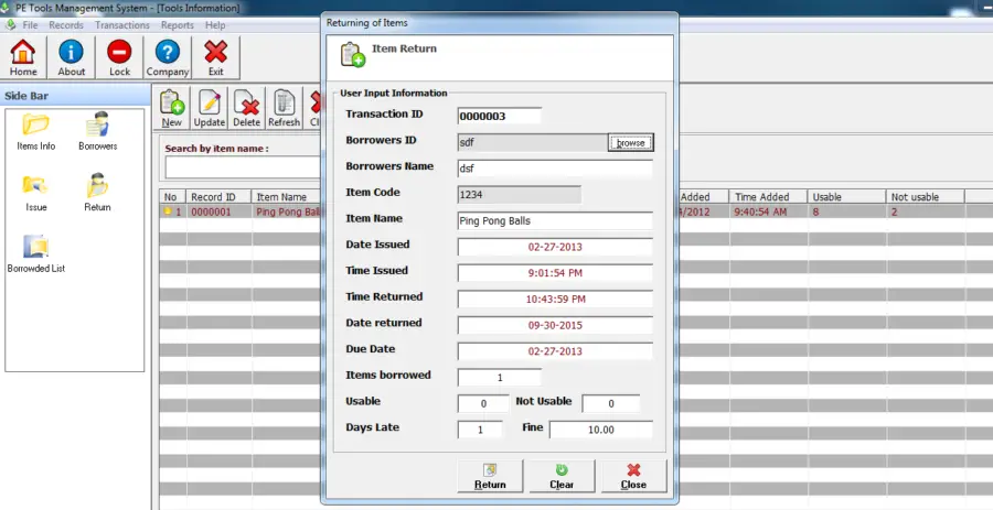 PE Tools Inventory Management System Free Download Complete Source code