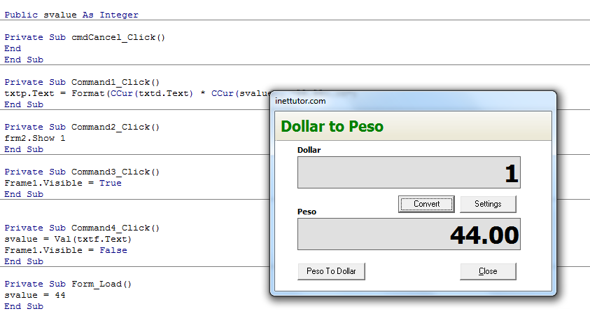 Dollar to Peso Converter in Visual Basic 6 – iNetTutor.com