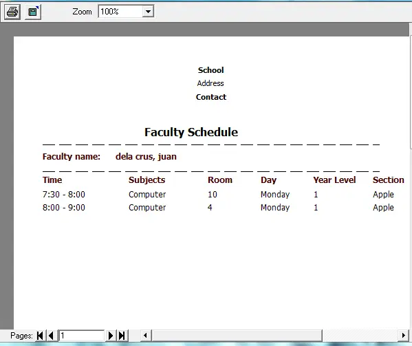 Visual Basic source code Class Scheduling System Free Download