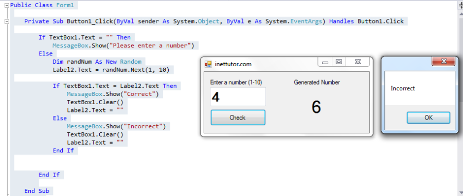 Random Number guessing game in Visual Basic .Net